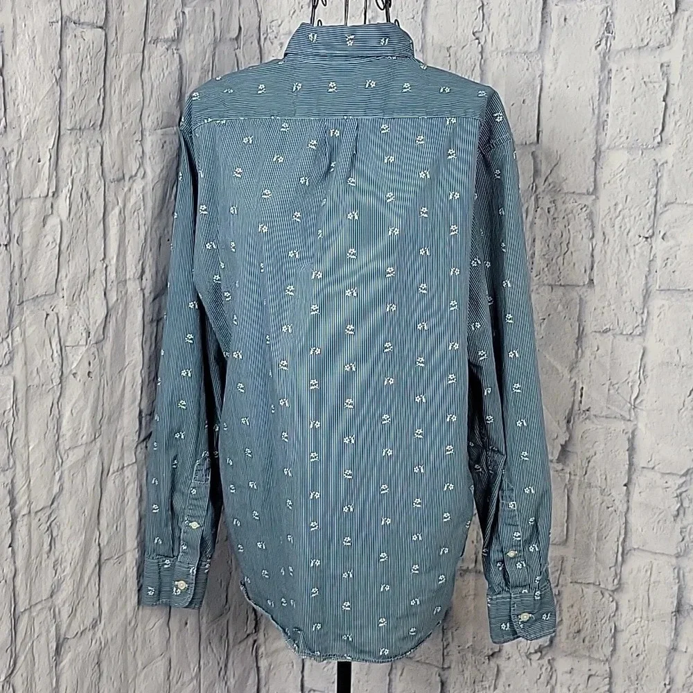 J CREW Slim Blue and White Striped Floral Men's‎ Shirt Medium